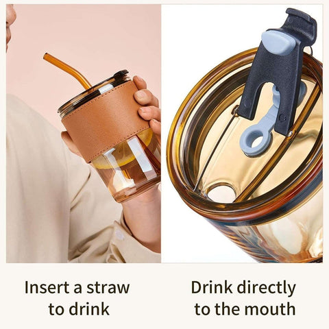 Glass tumbler with straw